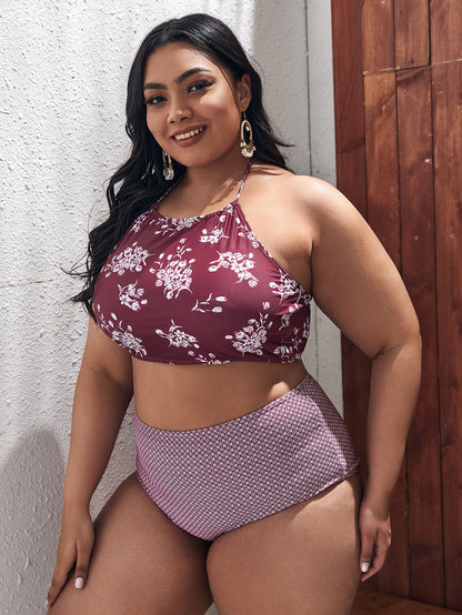 LF (L-4XL) swimsuit women's sexy split bikini floral plus size plus-sized