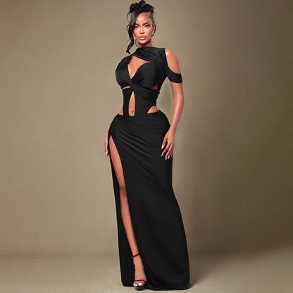 DZHT J26DS017 fashion dignified hollow St. Tropez one-sleeve dress