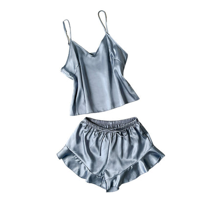 DNL women's suspenders pajamas cool and comfortable loose outfit two-piece pajamas