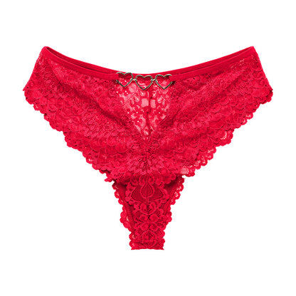 Sexy lace see-through plus size T-type pants metal buckle cotton crotch T-back
