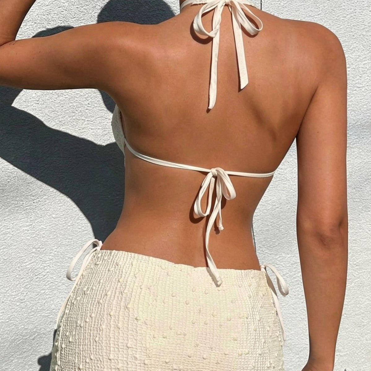 Solid color and V-neck bikini three-piece Beach backless lace-up LGD179