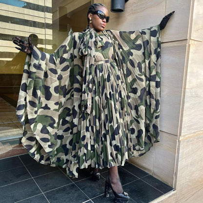 MYF (S-2XL) X20056 African camouflage loose pleated dress