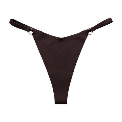 Thin belt low waist love ring seamless ice silk T-shaped Panties Plus size cotton crotch T-back