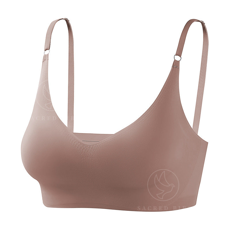 Plus size traceless adjustable push up underwear V-neck without steel ring bra bra thin mould Cup