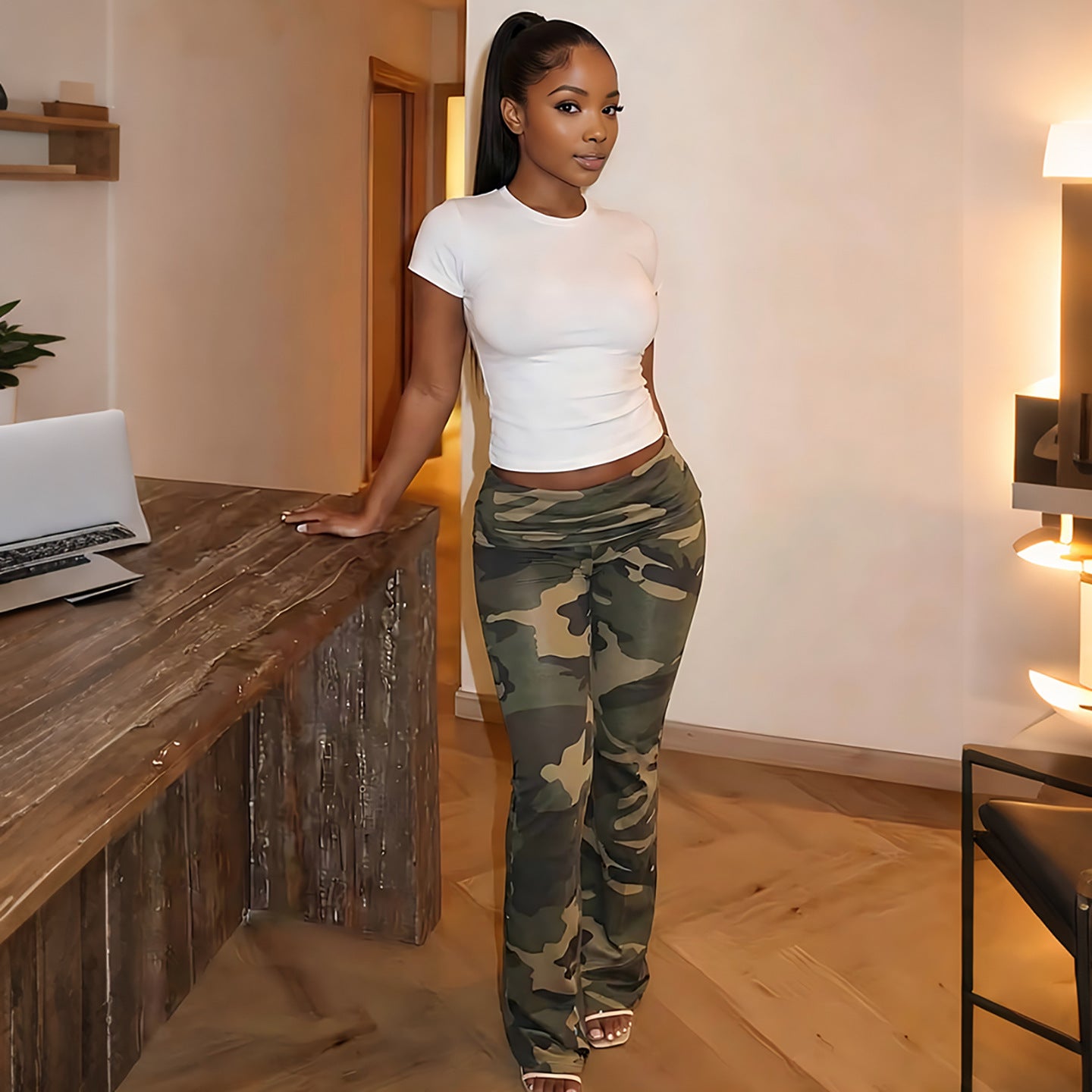 DLS summer cool camouflage printed all-matching sexy low waist slim trousers