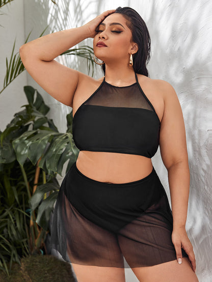 LF (L-4XL) split Black Ribbon yarn bikini swimsuit women's plus size