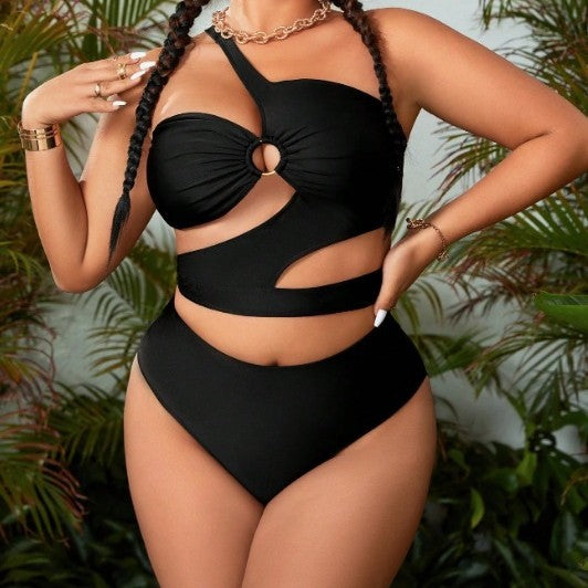 CL (L-3XL) sexy one-shoulder hollow split large size swimsuit bikini