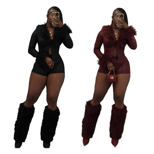 MZ (S-2XL) plush leather 88676 snake pattern long sleeve shorts stretch suit