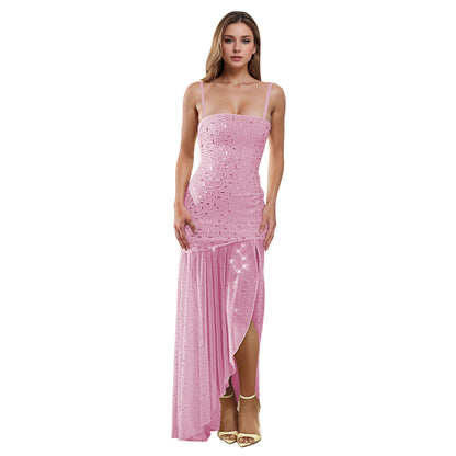 XYZ C7396 summer rhinestone sleeveless split dress