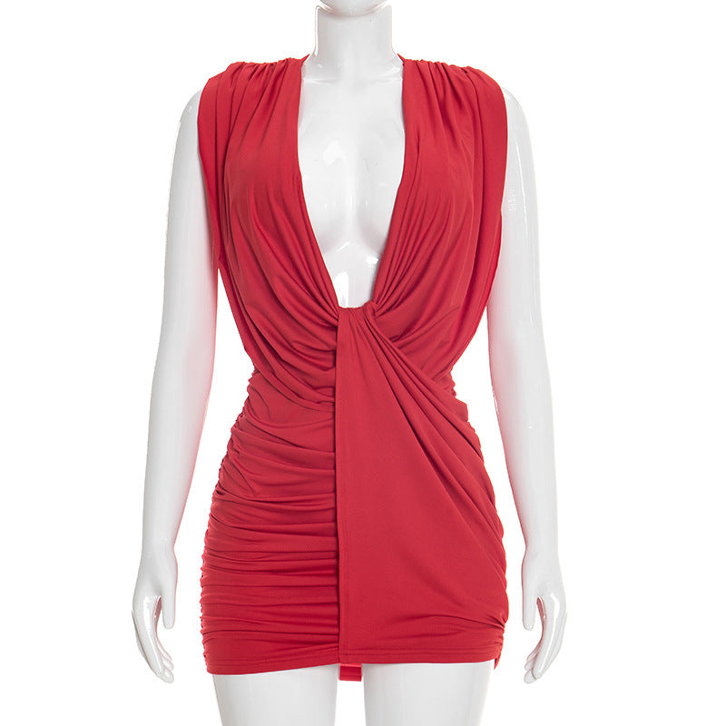 DZHT J26DS034 spring slim-fitting pleated sheath skirt pleated dress