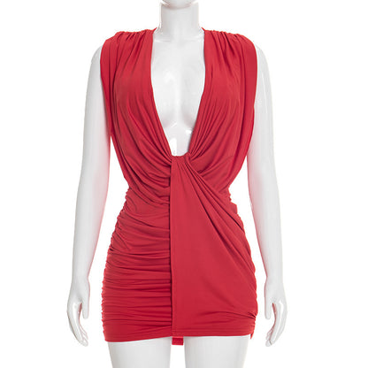 DZHT J26DS034 spring slim-fitting pleated sheath skirt pleated dress