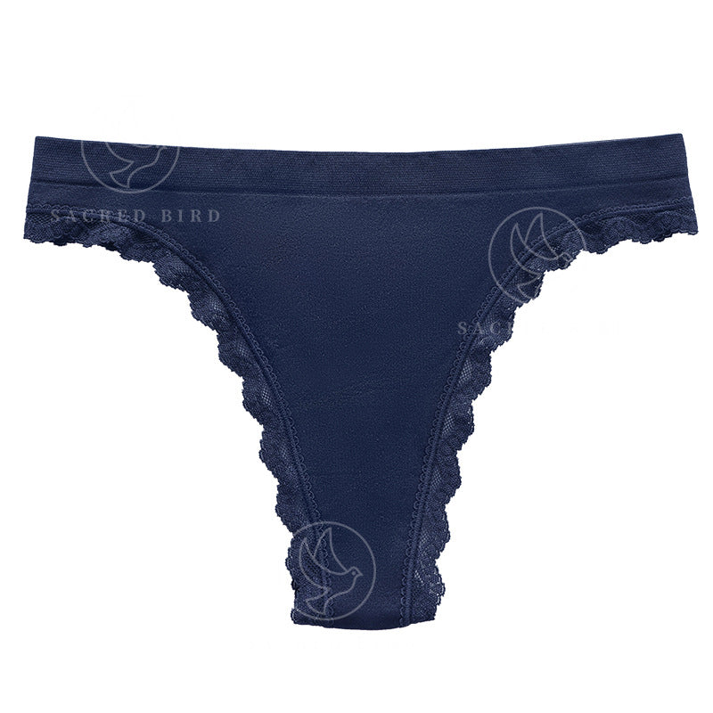 Lace stitching seamless large size lightweight breathable yoga invisible T-shaped cotton crotch T-back