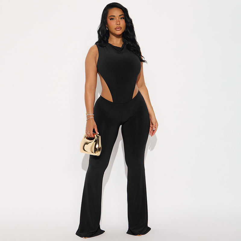 DZHT J25ST434 sleeveless two-side hollow backless one-piece leggings suit