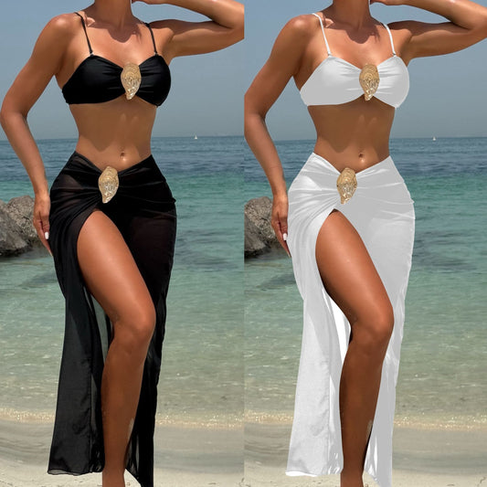 (4 days ready to ship) SY metal Haitao buckle three-piece set tee dress bikini