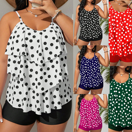 LF (L–4XL) 2026 Tankini, Vest-Style High-Elastic Polyester Printed Plus-Size Two-Piece