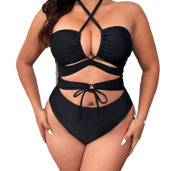CL (L-4XL) swimsuit women's sexy cutout lace-up one-piece swimsuit bikini