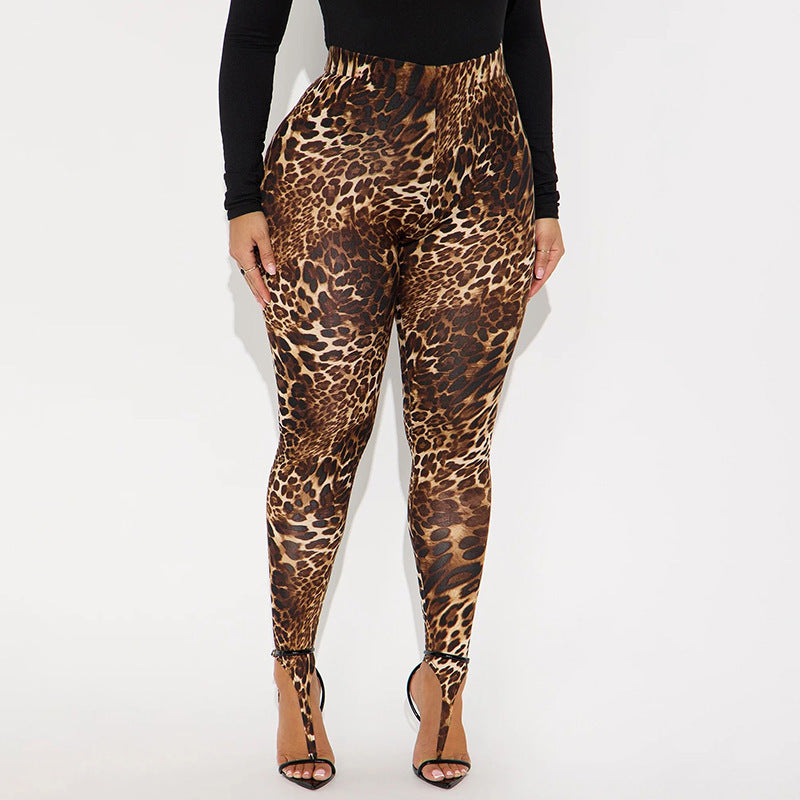 DZHT J25PT470 high waist leopard-print printed stirrup leggings