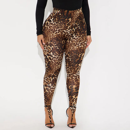 DZHT J25PT470 high waist leopard-print printed stirrup leggings