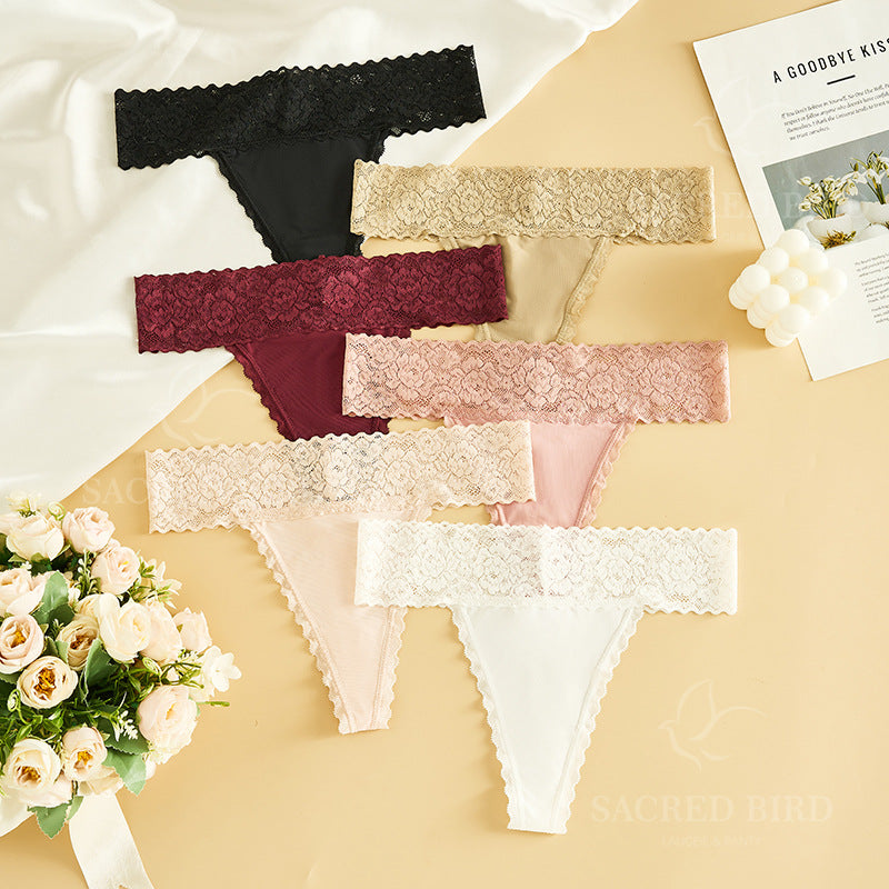 Lace grinding stitching seamless yoga sports T-shaped panties breathable quick-drying T-back