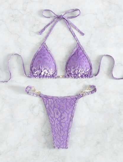(4 days ready to ship) SY T-shaped pearl leopard special fabric swimsuit bikini