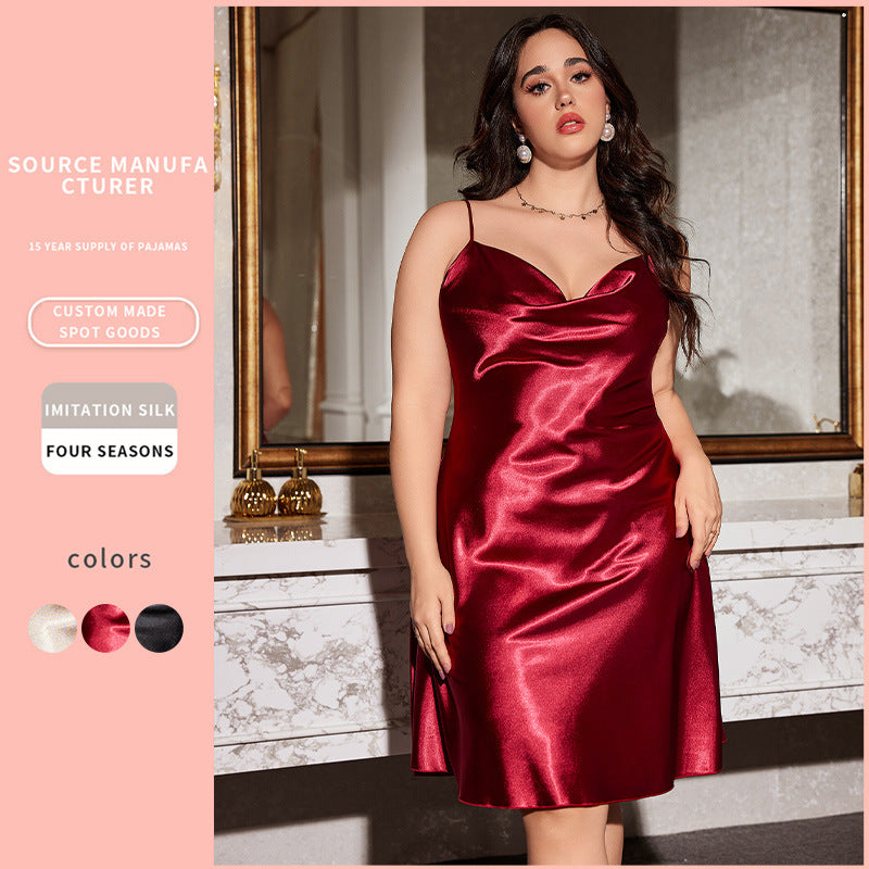 DNL silk-like loose suspender skirt spring backless silk-like large size pajamas