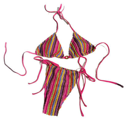 (4 days ready to ship) SY contrasting color jacquard drawstring bandage swimsuit bikini