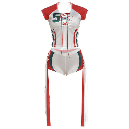 DLS Sports color matching drawstring short T-shirt side strap shorts suit