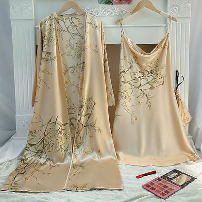 DNL printed small cherry emulation silk nightgown Ice Silk suspender skirt nightdress