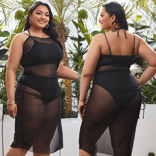 LF (L-4XL) bikini swimsuit women's split Black Ribbon yarn plus size