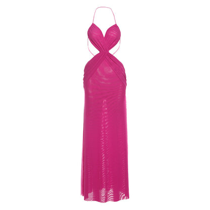 SXR summer see-through backless lace up halter maxi dress