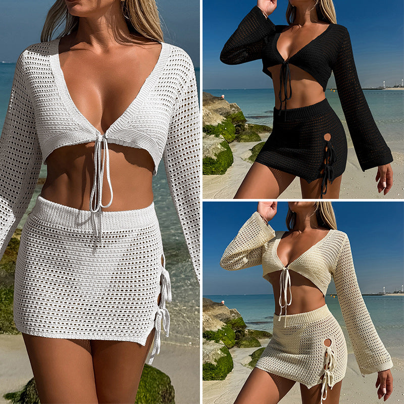 CYB beach tied top short skirt halter banded bikini suit