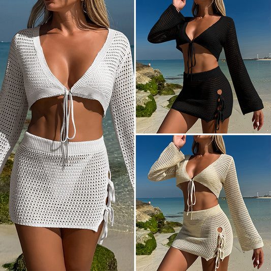CYB beach tied top short skirt halter banded bikini suit