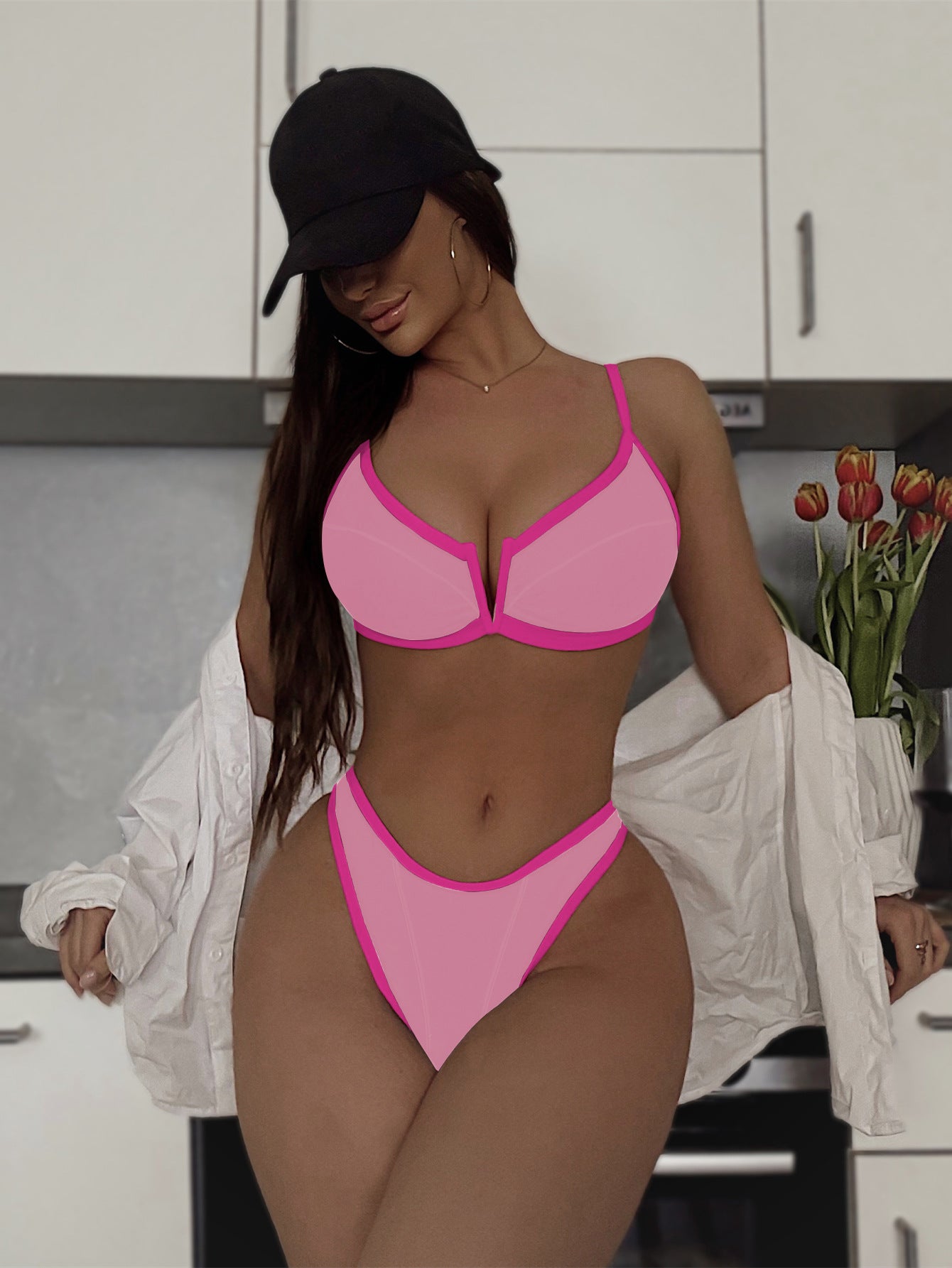 Bikini swimsuit V-support color matching bikini6761