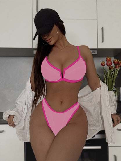 Bikini swimsuit V-support color matching bikini6761