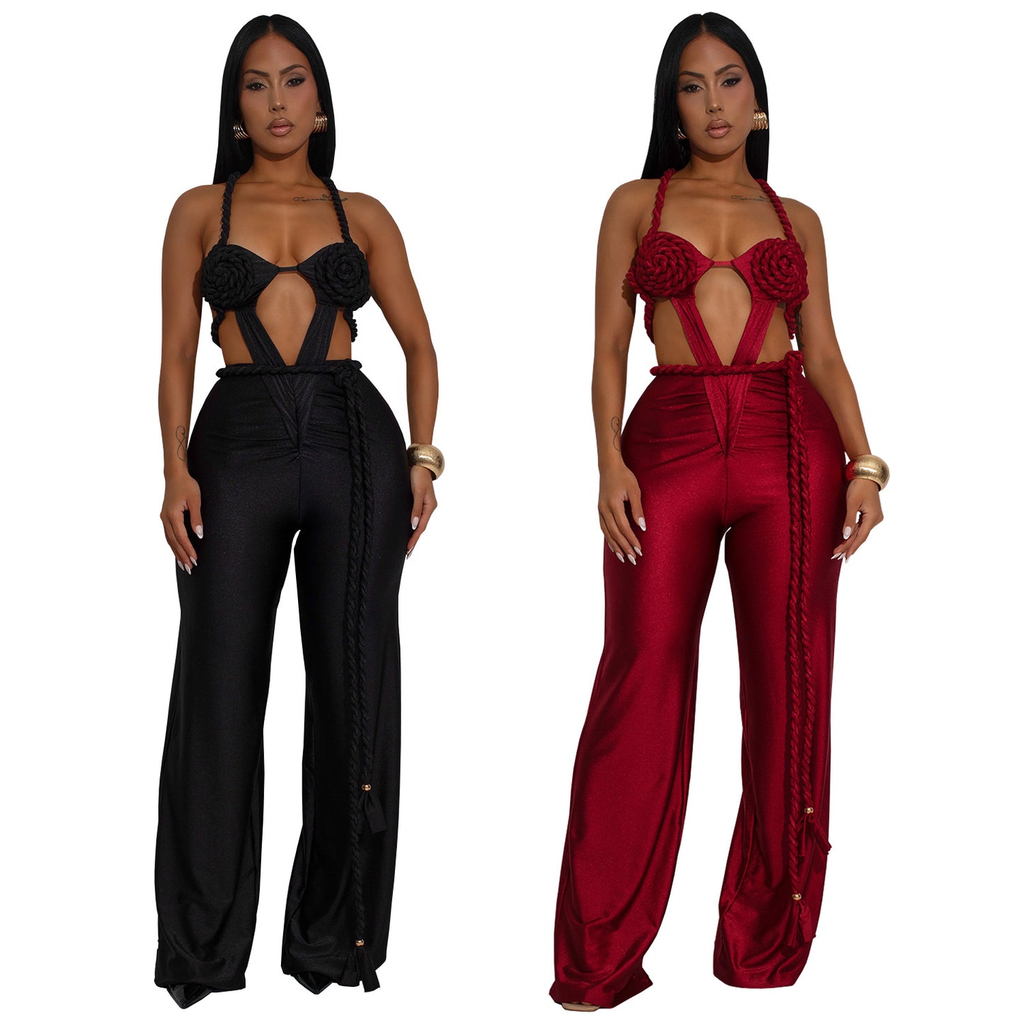 XYZ C7557 chest-wrapped backless lace up jumpsuit