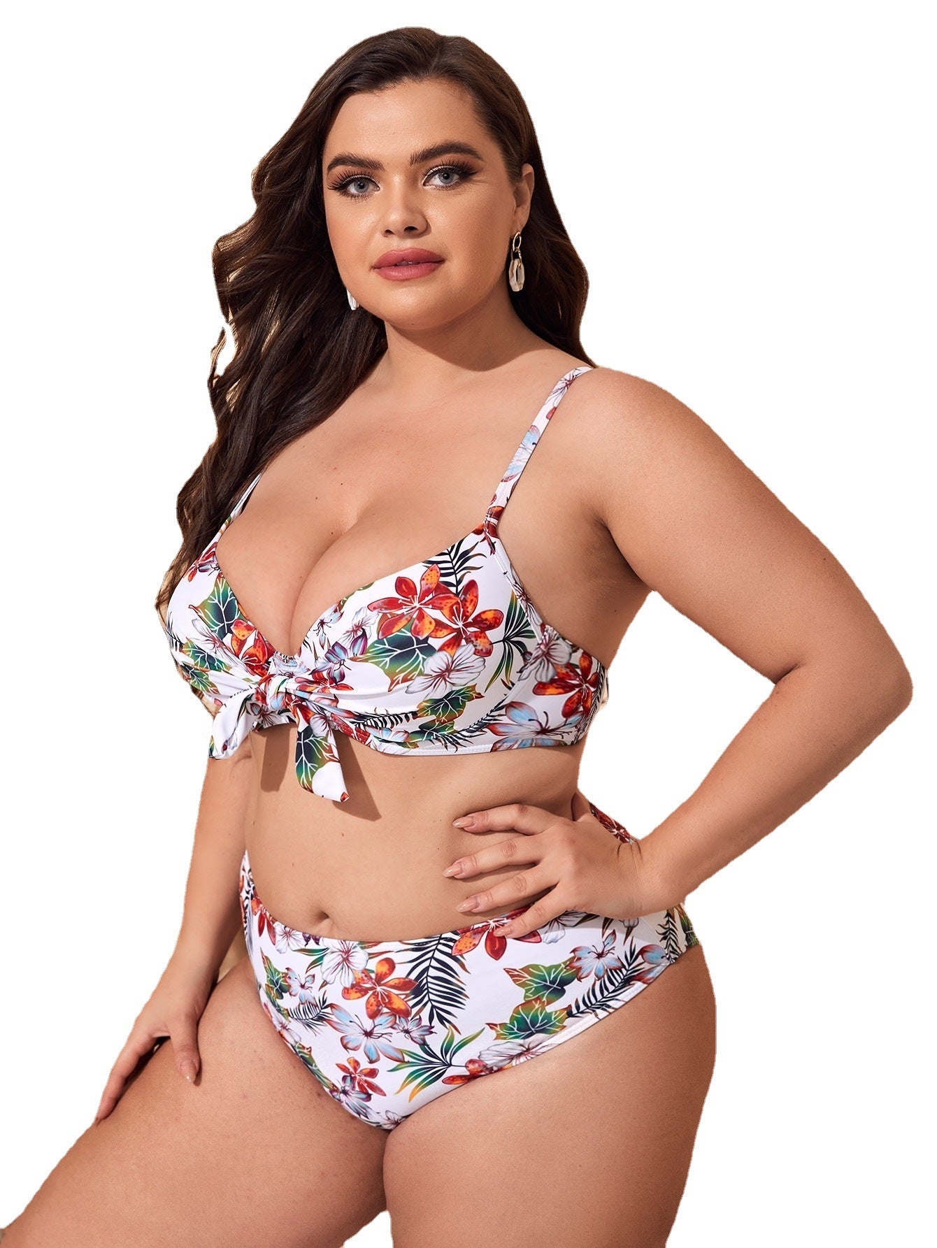 LF (L-4XL) women's split color printing swimsuit plus size