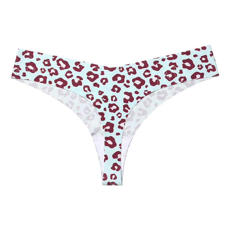 T-shaped panties low waist plus size breathable purified cotton crotch underwear seamless Ice Silk quick-drying leopard print T-back sheath