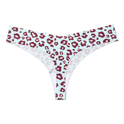 T-shaped panties low waist plus size breathable purified cotton crotch underwear seamless Ice Silk quick-drying leopard print T-back sheath