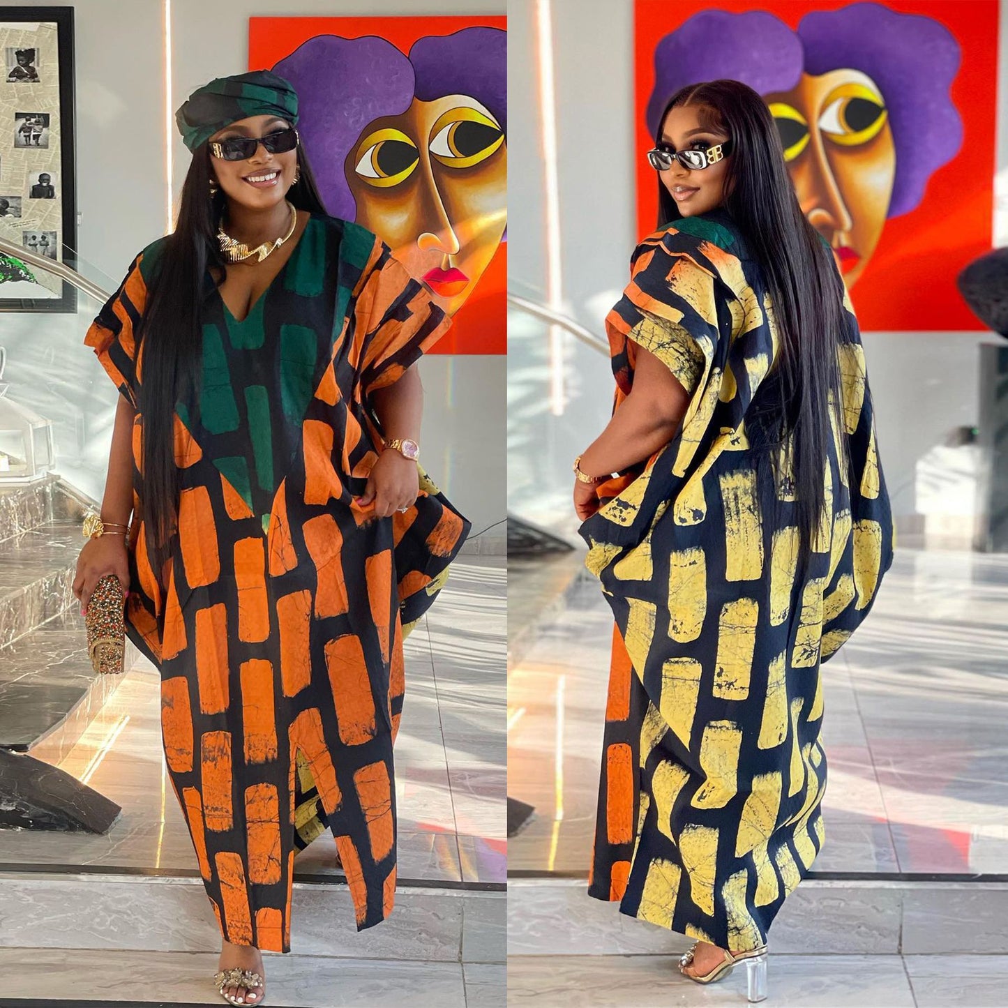 GY (S-3XL) S10651 slim fit positioning stitching printing color contrast loose split dress