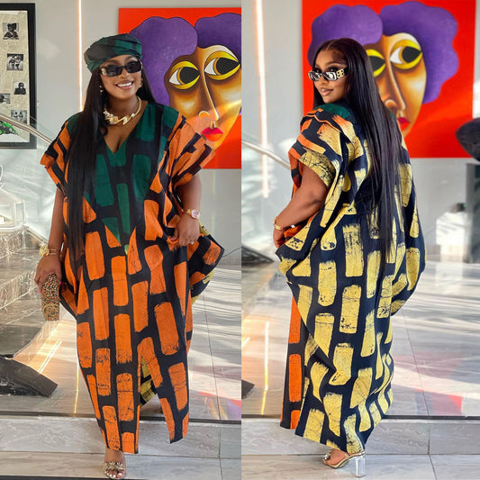 GY (S-3XL) S10651 slim fit positioning stitching printing color contrast loose split dress