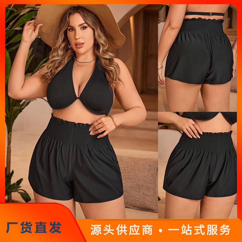 CL (L-4XL) sexy high waist boxers bikini single swimming trunks solid color high waist