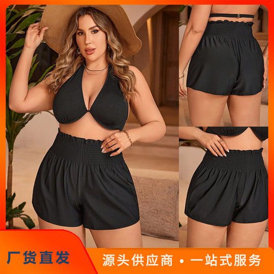 CL (L-4XL) sexy high waist boxers bikini single swimming trunks solid color high waist