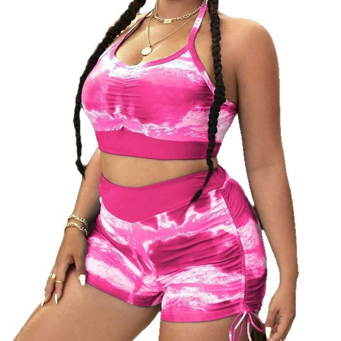 CL (L-4XL) plus size swimsuit tie-dye string bikini female bikini split