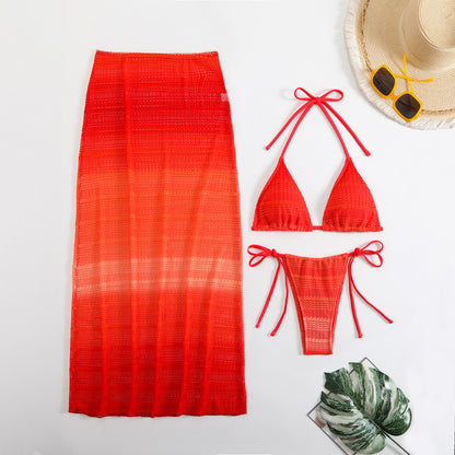 (4 days ready to ship) SY gradient mesh three-piece beach dress bikini
