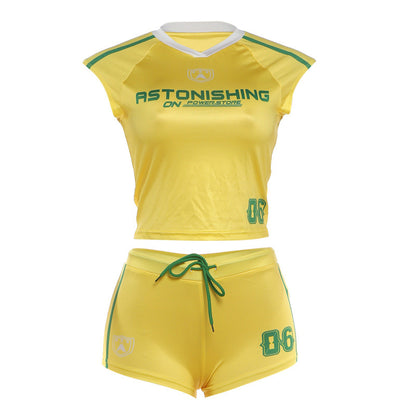 DLS summer American letter print sleeveless T-shirt low waist sports shorts suit