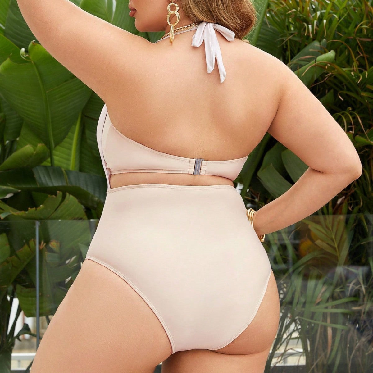LF (L-4XL) 2026 swimsuit high elastic polyester pure color mesh plus size one-piece