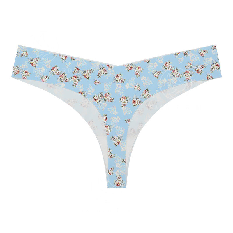 T-shaped panties low waist plus size breathable purified cotton crotch underwear seamless Ice Silk quick-drying leopard print T-back sheath