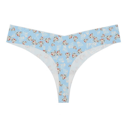 T-shaped panties low waist plus size breathable purified cotton crotch underwear seamless Ice Silk quick-drying leopard print T-back sheath