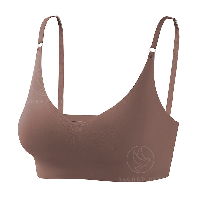 Plus size traceless adjustable push up underwear V-neck without steel ring bra bra thin mould Cup