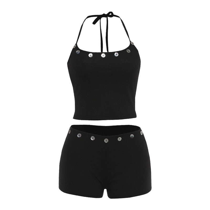 SXR Spring 2026 cropped halter vest hip shorts suit